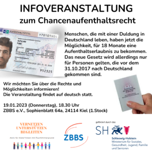 Das Bild zeigt einen Flyer für eine Infoveranstaltung zum Chancenaufenthaltsrecht