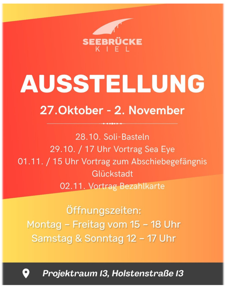 Seebrücke Kiel: Ausstellung "7 Jahre Sicherer Hafen Kiel"